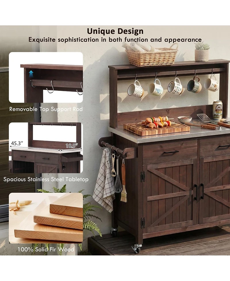 Streamdale Furniture Outdoor Kitchen Island with Stainless Steel Top and Storage