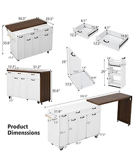Streamdale Furniture Kitchen Island Extendable Table and Trash Storage