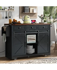 Streamdale Furniture Farmhouse Kitchen Island Power, Drop Leaf, Barn Doors