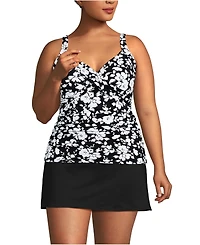 Lands' End Women's Plus Chlorine Resistant V-Neck Wrap Underwire Tankini Swimsuit Top Adjustable Straps