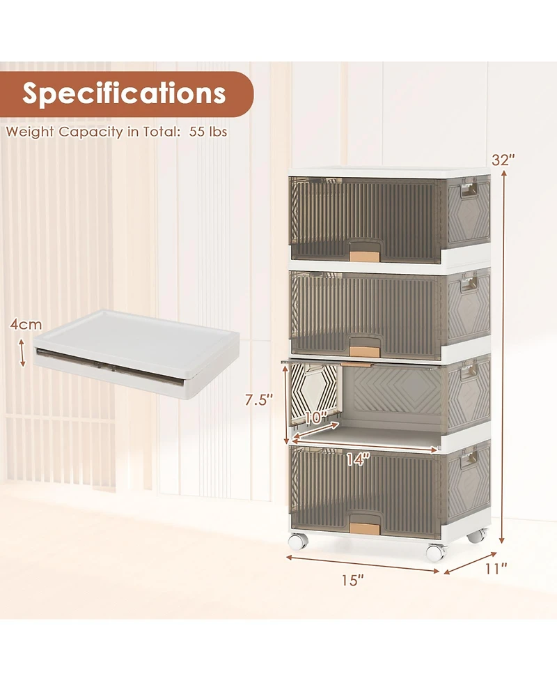 Gouun 4-Cube Stackable Storage Bins with Detachable Wheels