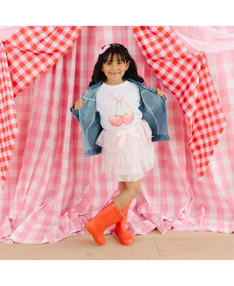 Sweet Wink Little Girls Cherry Sequin Patch Denim Jacket