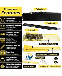 Happy Jump 8x11 Ft Professional Adjustable Volleyball Training Equipment, 3 Height Levels (6.5-8 Ft) Includes Volleyball for Indoor/Outdoor Training