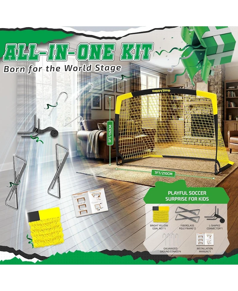 Happy Jump 7x5 Ft and 5x3.6 Ft Portable Soccer Goal, Large-Frame Design Built for Long-Term Development, Easy Setup for Backyard, Park