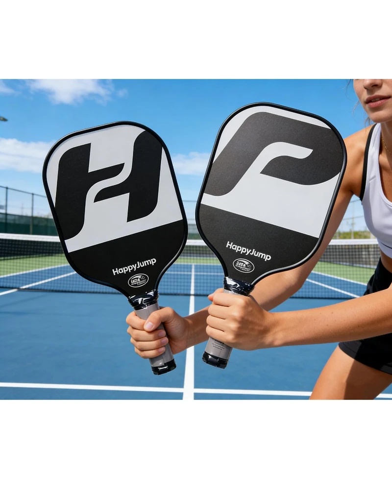 Happy Jump Usapa Approved Pickleball Rackets Set of 2, Fiberglass Paddles with Bag, 2 Indoor and 2 Outdoor Balls, Lightweight for Men and Women