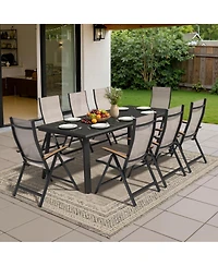 Pellebant 82.7in Outdoor Patio All-Weather Aluminum Dining Table with Umbrella Hole