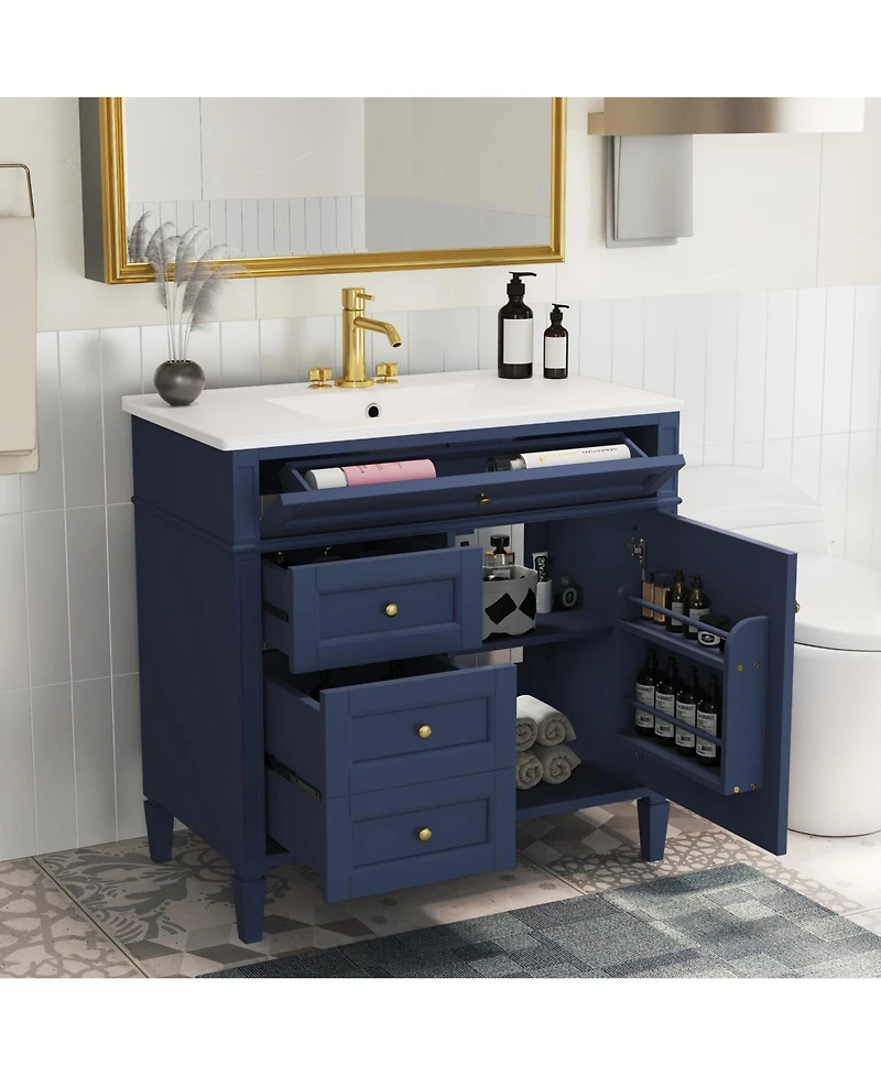 Casainc 36" Bathroom Vanity with Top Sink, Single Sink Bathroom Storage Cabinet with 2 Drawers and Tip-Out Drawer