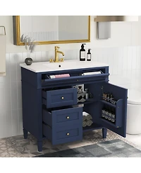 Casainc 36" Bathroom Vanity with Top Sink, Single Sink Bathroom Storage Cabinet with 2 Drawers and Tip-Out Drawer