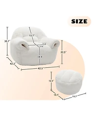 Clihome Comfy Bean Bag Sofa with Back Support and Footstool, Faux Fur Bean Bag Chair, Stuffed Floor Sofa