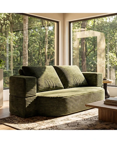 Rainsken 78.7" Floor Sofa Bed, Convertible Curved Couch Sleeper with Plush Corduroy Foam-Filled Cushions, Futon Loveseat for Living Room