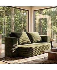 Rainsken 78.7" Floor Sofa Bed, Convertible Curved Couch Sleeper with Plush Corduroy Foam-Filled Cushions, Futon Loveseat for Living Room