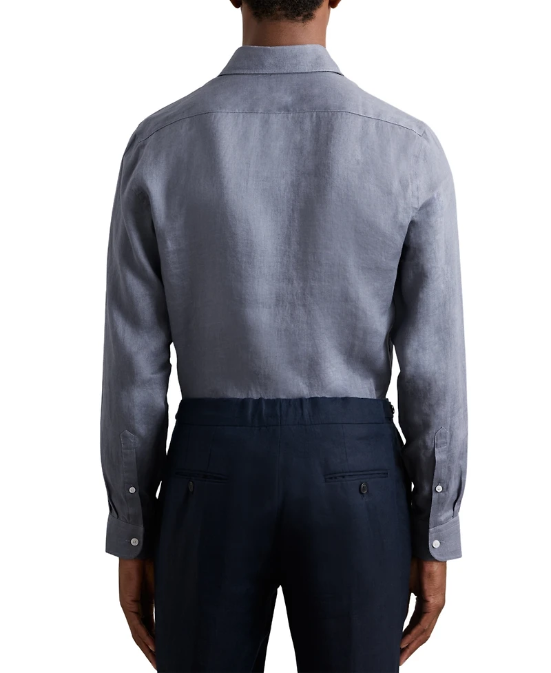 Reiss Men's Linen Cutaway Collar Regular Fit Shirt