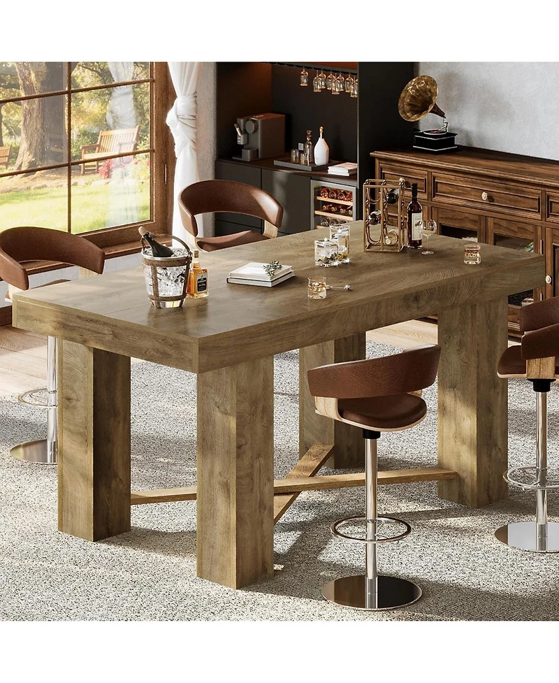 Tribesigns 55" Farmhouse Bar Table, Rectangular Counter Height Table, Modern Wooden Home Bar Furniture