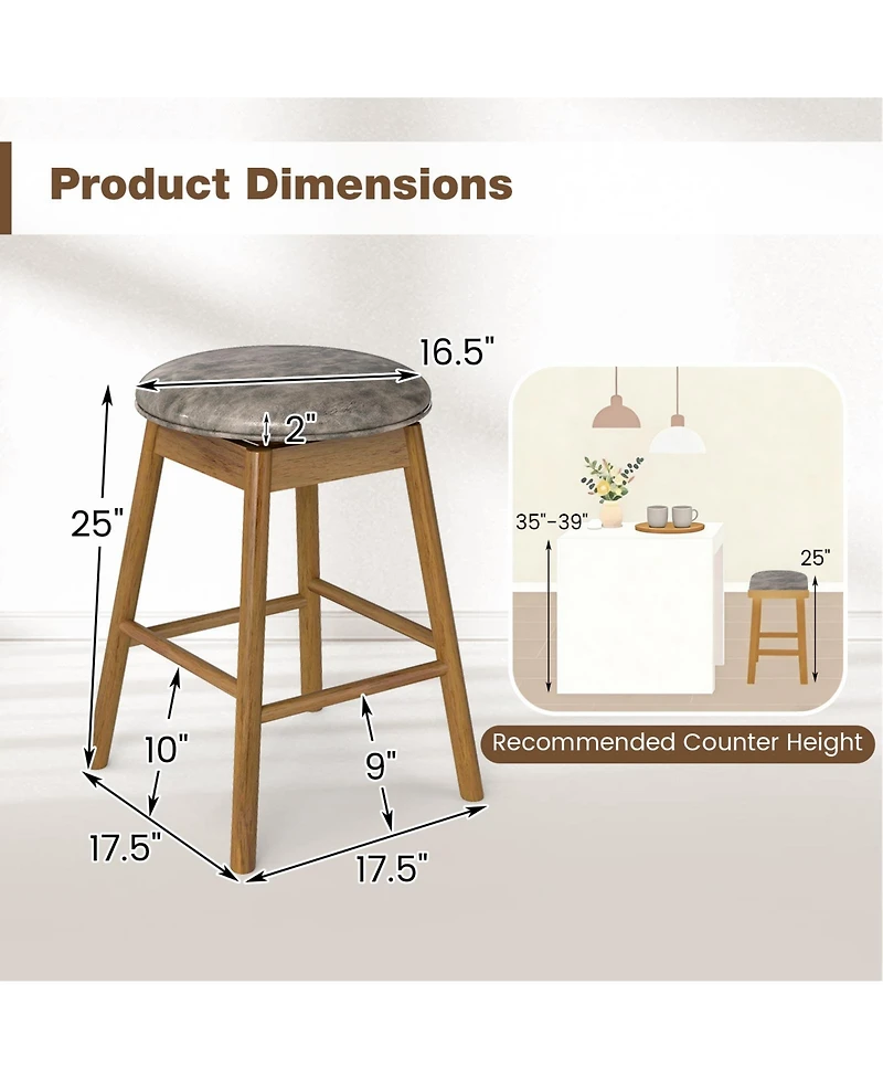 Gymax 25'' Swivel Counter Height Barstools Set of w/Solid Wood Legs and Footrests