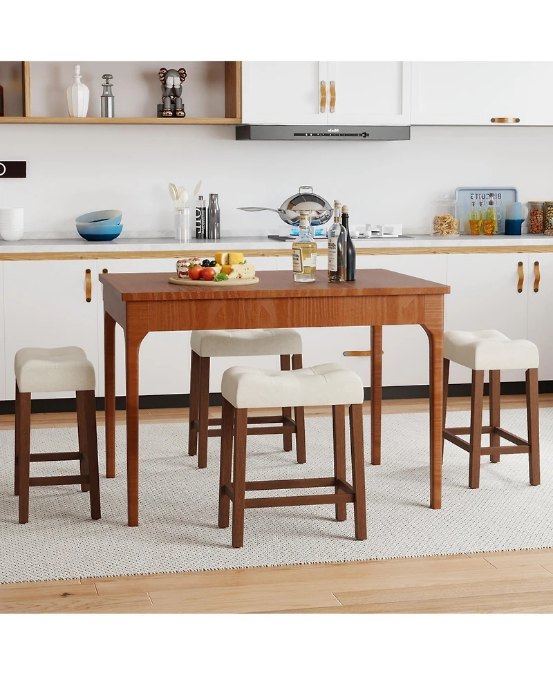 Gymax 24 Saddle Bar Stools Set of 4 w/ Footrest Rubber Wood Frame for Kitchen Island