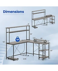 Gouun L-Shaped Reversible Gaming Desk with Led Lights, Power Outlets, Monitor Stand and Hutch