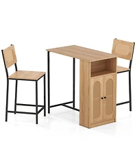 Gouun 3-Piece Bar Table and Chairs Set with Storage Shelves and Footrests