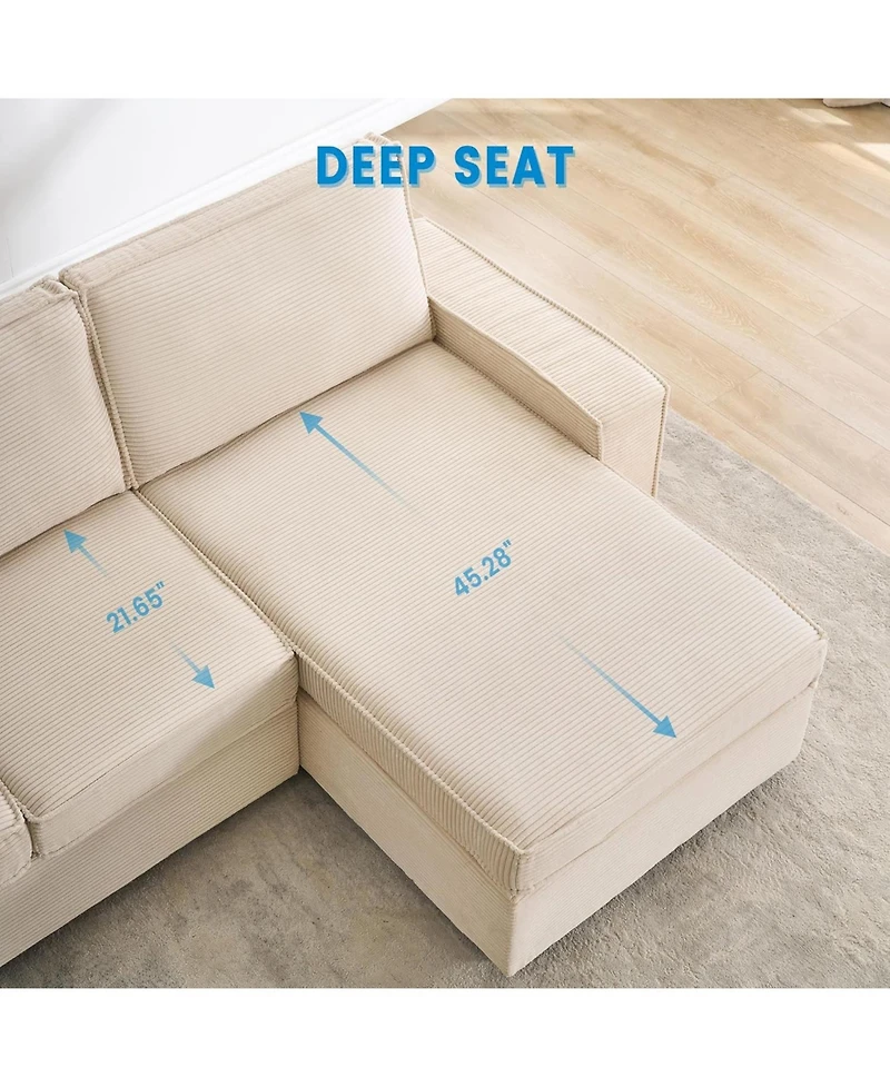 gaomon L-Shaped Modular Sectional Sofa, Deep Seated Cloud Couch, Modern Corduroy Couch with Chaise, Convertible Sofa Lounge