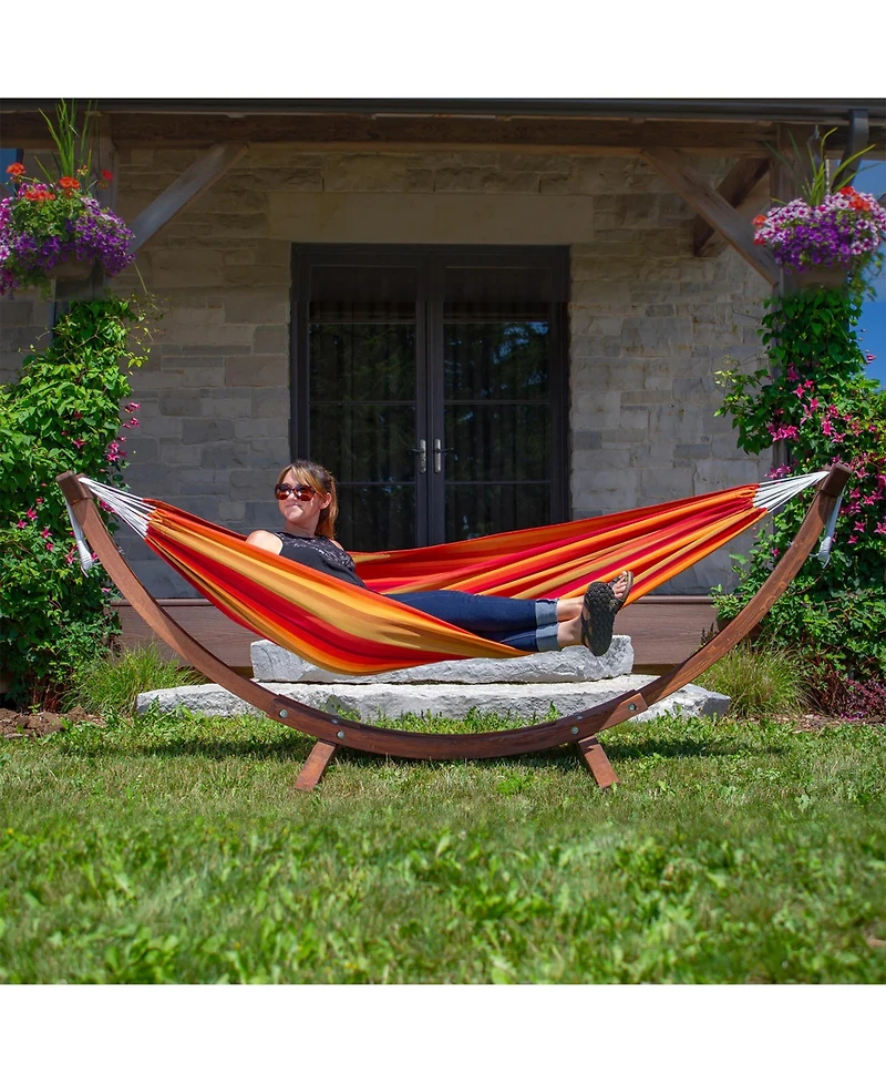 Vivere Double Cotton Hammock, Comfortable Daybed with Wood Frame, 8 Sunset