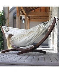 Vivere Double Cotton Hammock, Comfortable Daybed with Wood Frame, 8 Natural