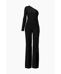 Ivonne Women's Wide-Leg Textured Jumpsuit with One Long Sleeve
