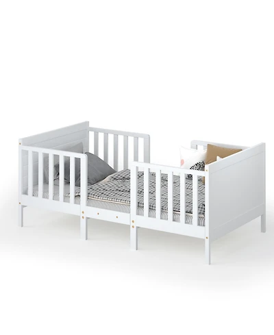 Sugift 2 in 1 Convertible Kids Wooden Bed Furniture with Guardrails