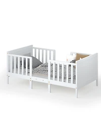 Sugift 2 in 1 Convertible Kids Wooden Bed Furniture with Guardrails
