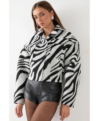 MissPap Women's Zebra Cropped Collared Jacket