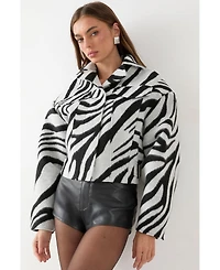 MissPap Women's Zebra Cropped Collared Jacket