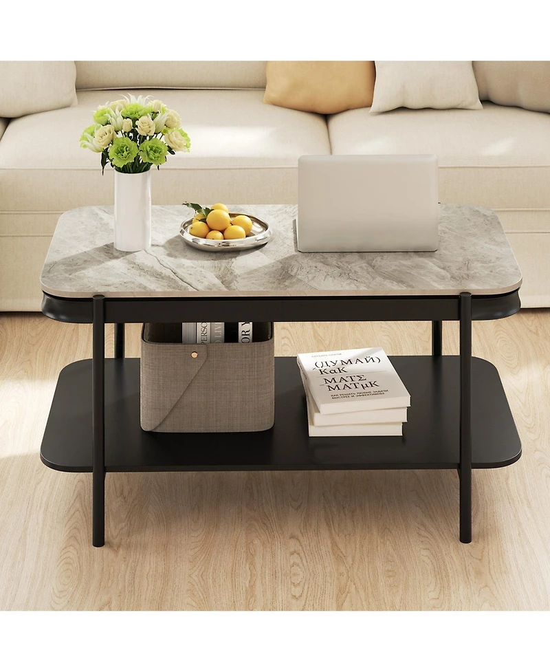 Slickblue 2 Tier Coffee Table Rectangular Sintered Stone Top