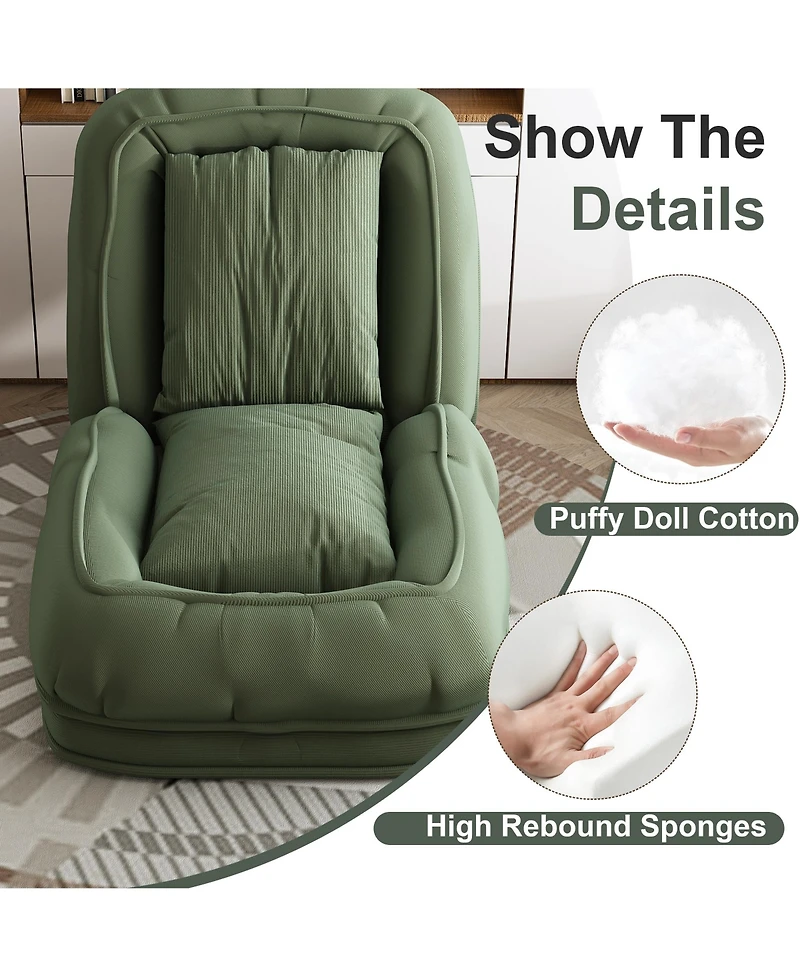 Rainsken Convertible Corduroy Lazy Sofa Bed, 5-Position Adjustable Folding Lounge Chair, Upholstered Sleeper Seat for Living Room, Reading Room