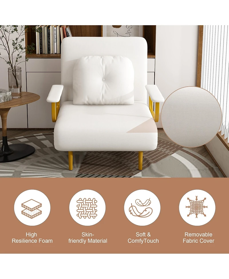 Rainsken Folding Sofa Bed, 3-in-1 Convertible Chair with Pillow and 5-Position Adjustable Backrest, Space-Saving Sleeper for Living Room, Bedroom