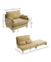 Rainsken Modern Chenille Lounge Recliner Sleeper Sofa with 3 Pillows and Side Pocket, Convertible Sofa Bed for Living Room, Bedroom and Home Office