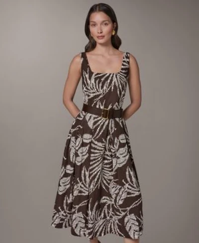 Donna Karan New York Womens Printed Square Neck Midi Dress