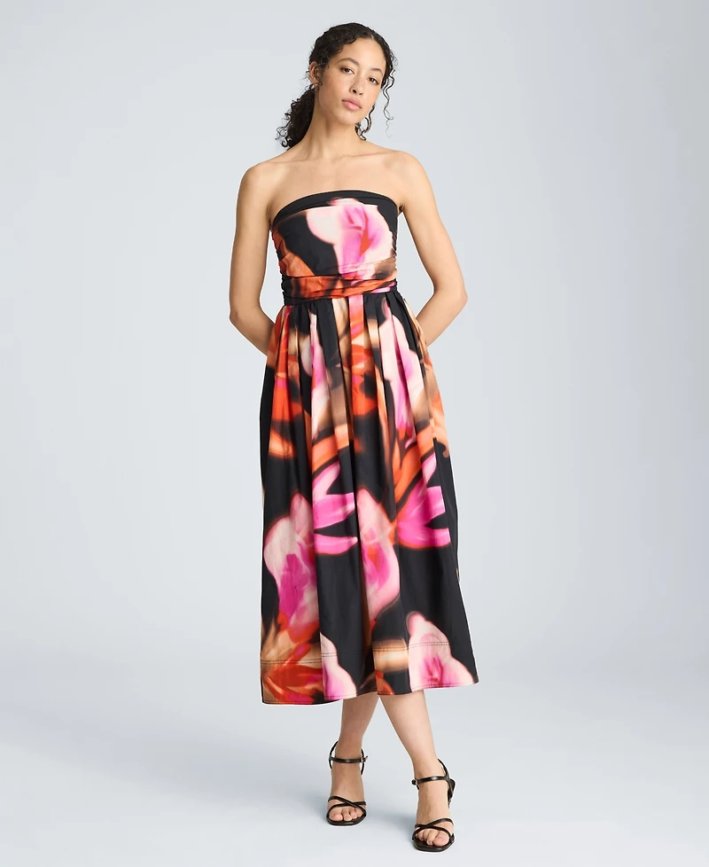 Kenneth Cole Women's Floral Print Strapless Midi Dress