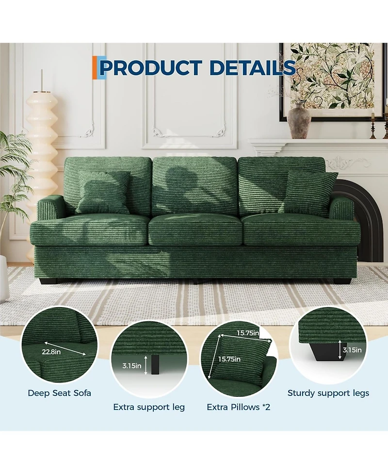 gaomon Modern Sofa with 2 Throw Pillows, Deep Seat Couch Upholstered Cushion & Removable Cover