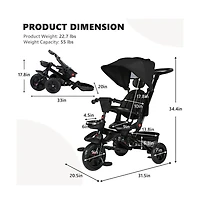 Kinder King 7-in-1 Folding Kids Tricycle Stroller with Adjustable Push Handle, Parent Toddler Trike