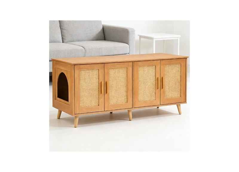 Zeus & Ruta Wooden Cat Litter Box Enclosure Hidden Litter Box Furniture for 2 Cats Modern Pet Cabinet