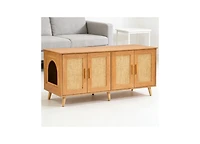 Zeus & Ruta Wooden Cat Litter Box Enclosure Hidden Litter Box Furniture for 2 Cats Modern Pet Cabinet