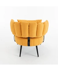 Rainsken Chenille Upholstered Barrel Chair with Scalloped Backrest and Pocket Coil Support, Modern Accent Chair for Living Room and Reading Nook