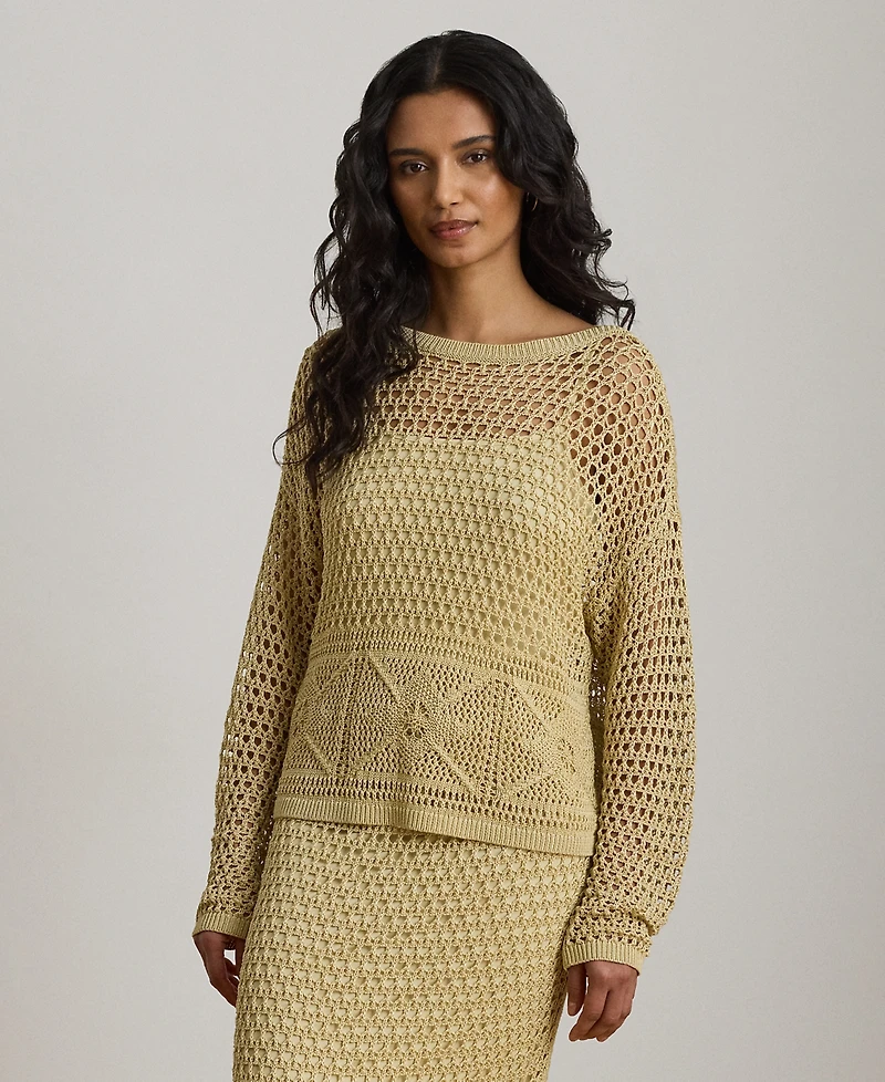 Lauren Ralph Petite Pointelle-Knit Boat Neck Sweater