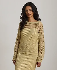 Lauren Ralph Petite Pointelle-Knit Boat Neck Sweater