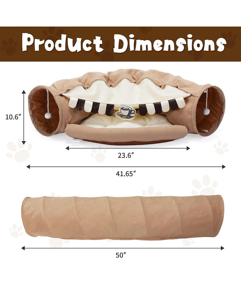 Zeus & Ruta Cat Tunnel Bed with Cushioned Nest and Teasing Balls Zipper Connect Feline Supplies