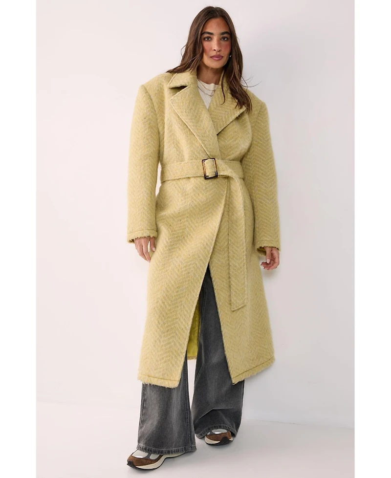 Nasty Gal Women's Double Breasted Brushed Herringbone Coat
