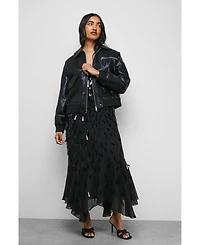 Warehouse Women's Faux Leather Distressed Bomber Jacket