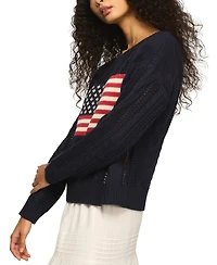 Lucky Brand Women's Americana Flag Cable Knit Crewneck Sweater
