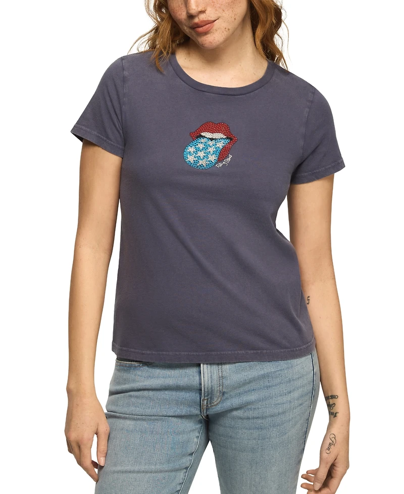 Lucky Brand Women's Rolling Stones Embellished Crewneck Graphic T-Shirt