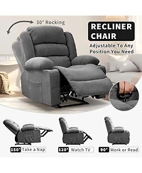 gaomon Wide Rocker Recliner Chair for Adults, Manual Oversized Chairs w/Armrest, Backrest, 2 Cup Holders, Side Pocket