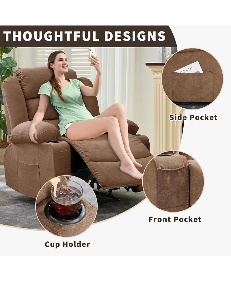 gaomon Wide Rocker Recliner Chair for Adults, Manual Oversized Chairs w/Armrest, Backrest, 2 Cup Holders, Side Pocket