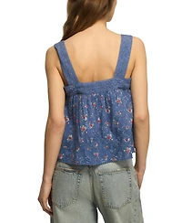 Lucky Brand Women's Floral Embroidered Square Neck Tank Top